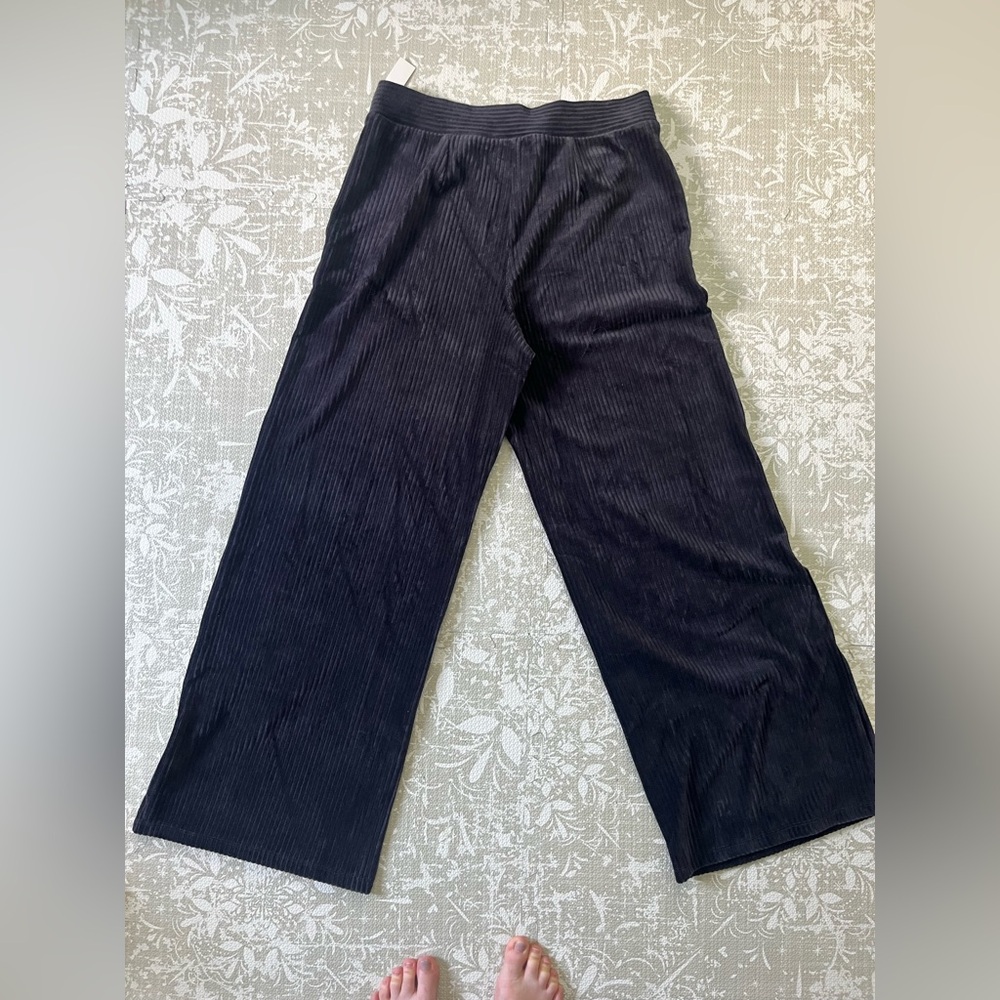 Talbots Black Wide-Leg Corduroy Track Pants - Picture 2 of 5